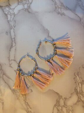 Soft Pink fringe hoop earrings